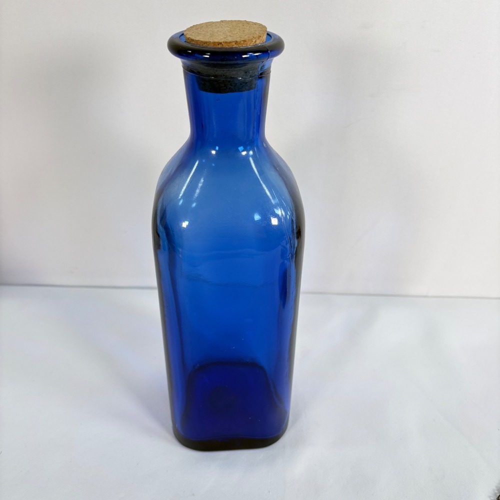 Vintage Bottle Cobalt Blue Recycled Glass Cork Decorative Chain Net Made Spain - Picture 6 of 8